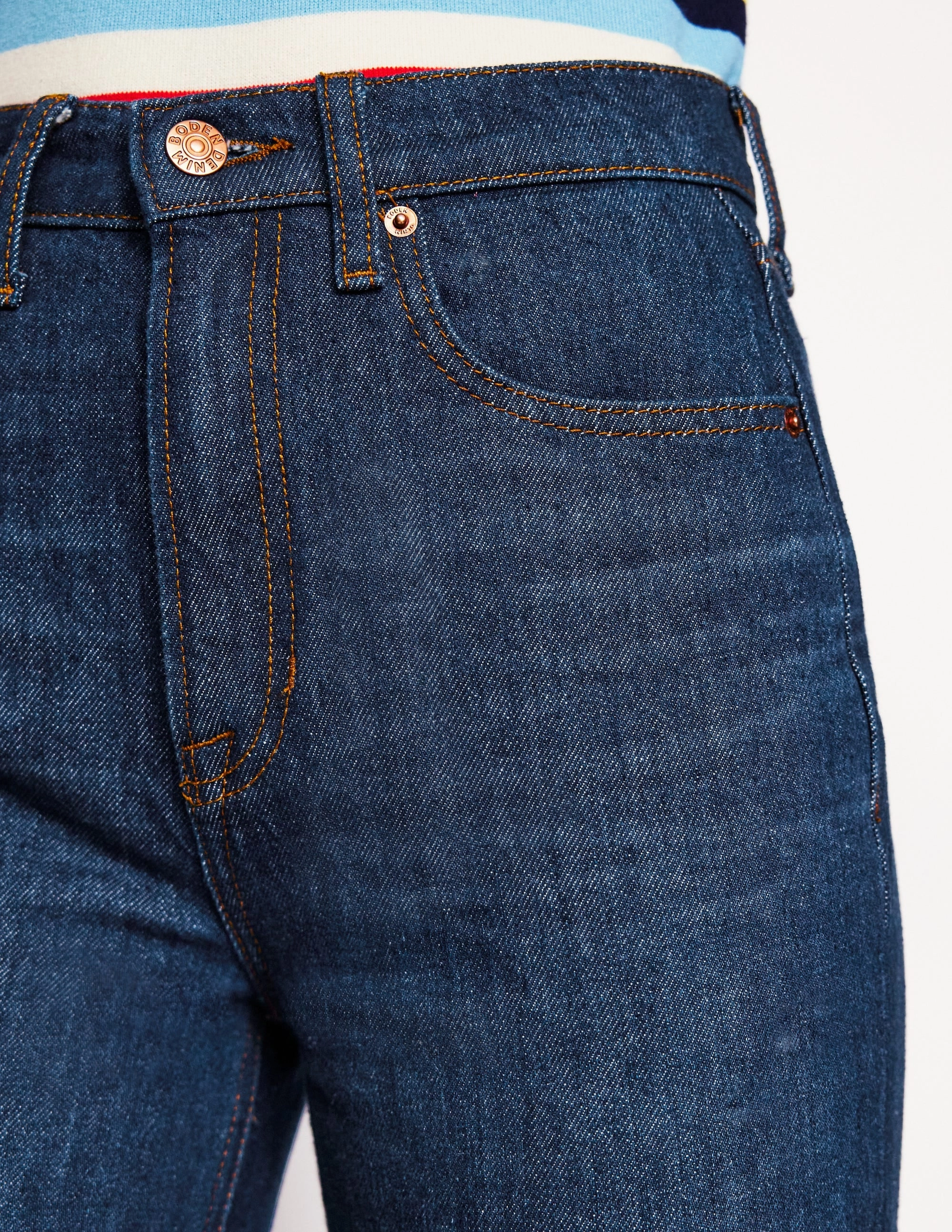 High Rise Rigid Straight Jeans-Indigo Rinse LightweightConstruction Quality Fabric