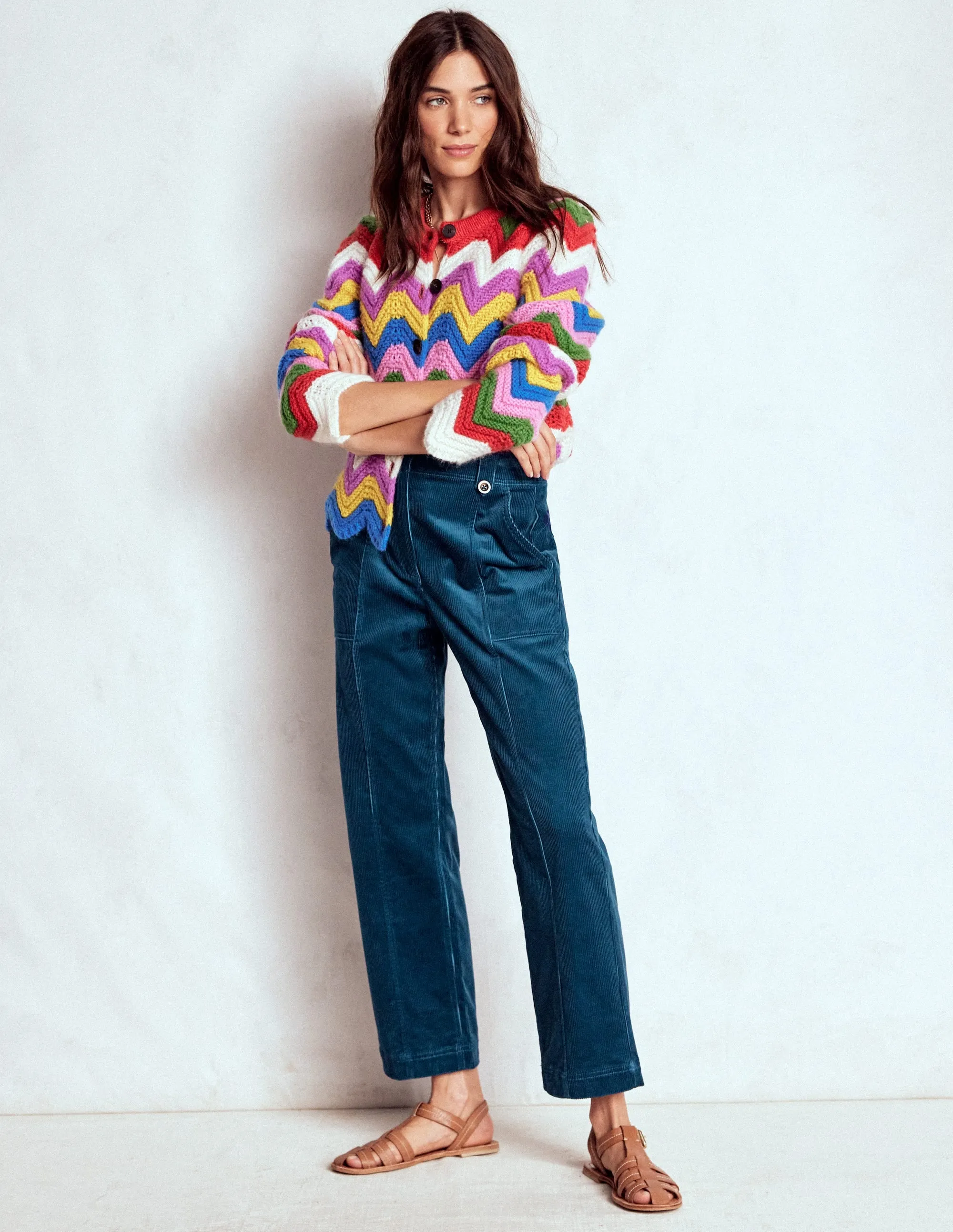 Soft Texture DoubleLayeredKnees Pimlico Cord Trousers-Indigo Blue