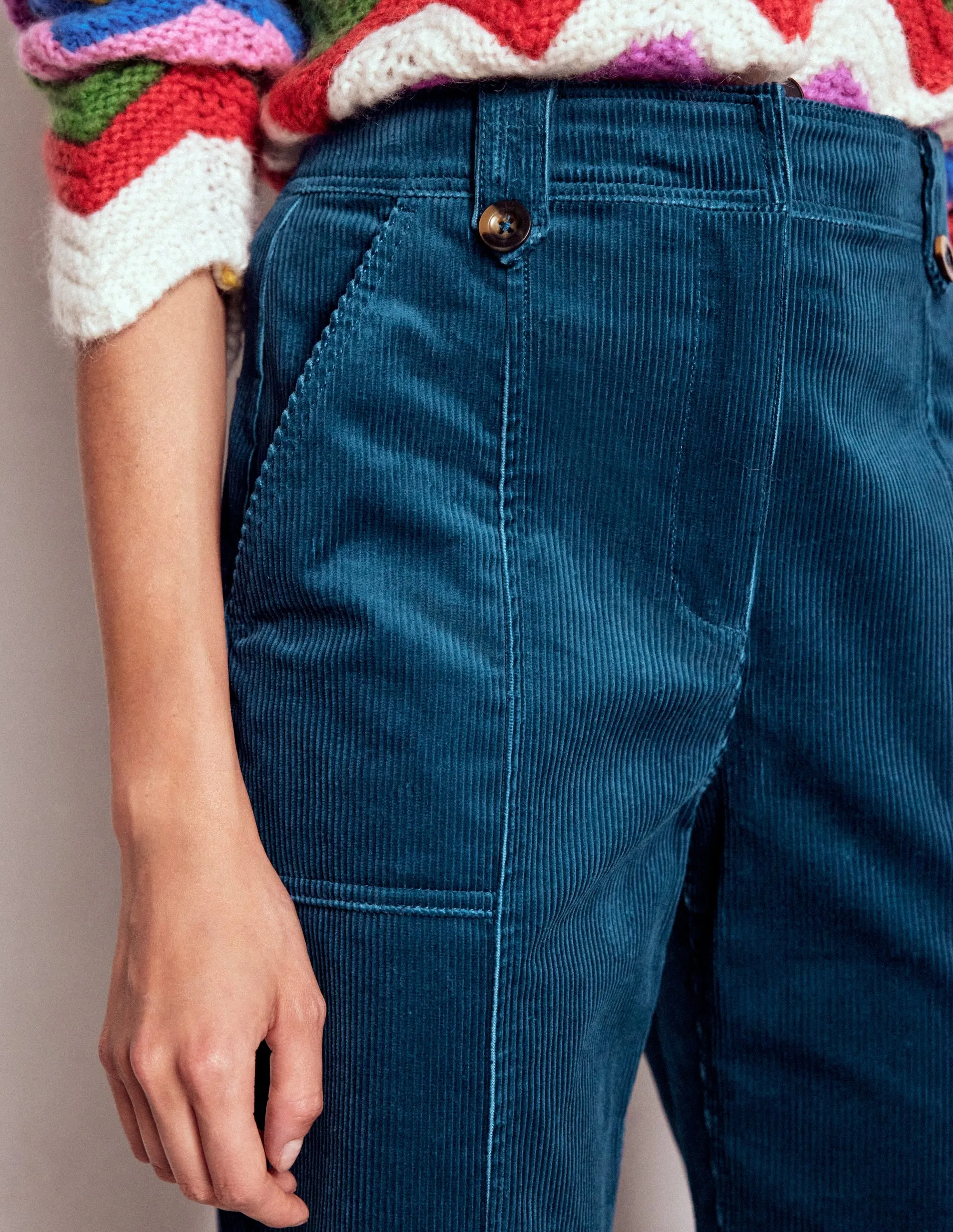 Pimlico Cord Trousers-Indigo Blue Flexible Gusset Perfectly Relaxed