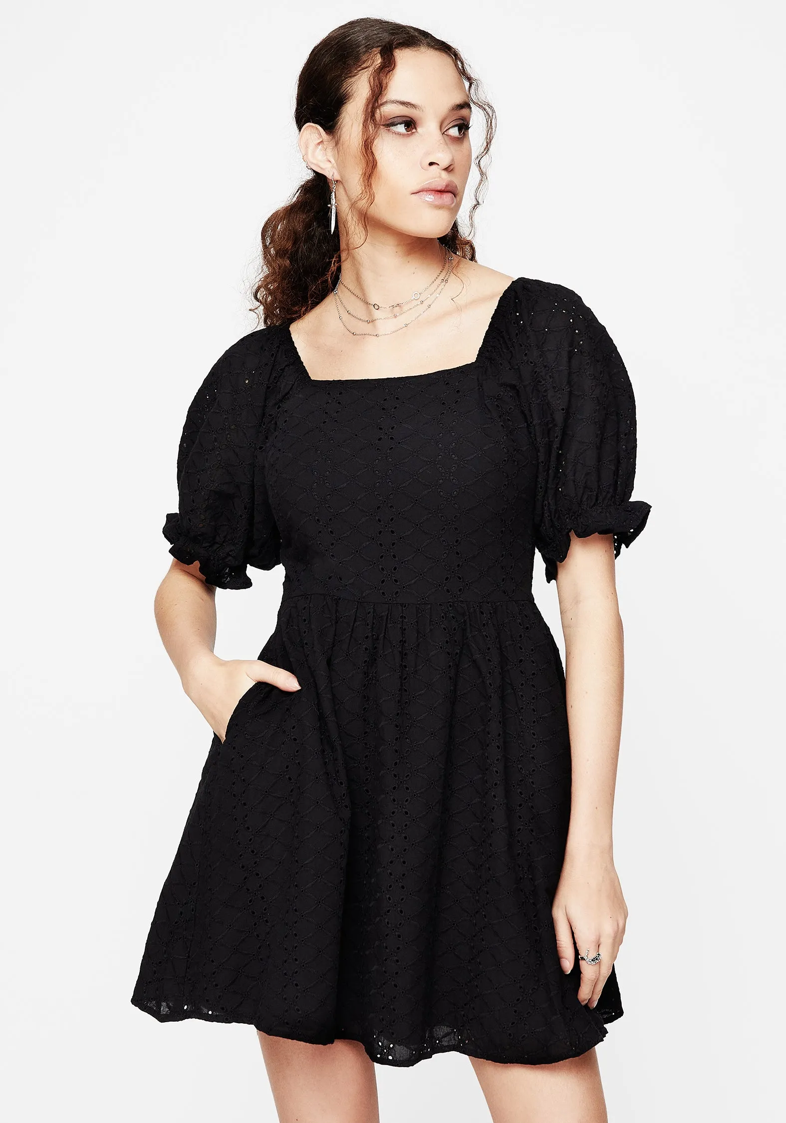 Euthymia Broderie Puff Sleeve Mini Dress Smart Fit