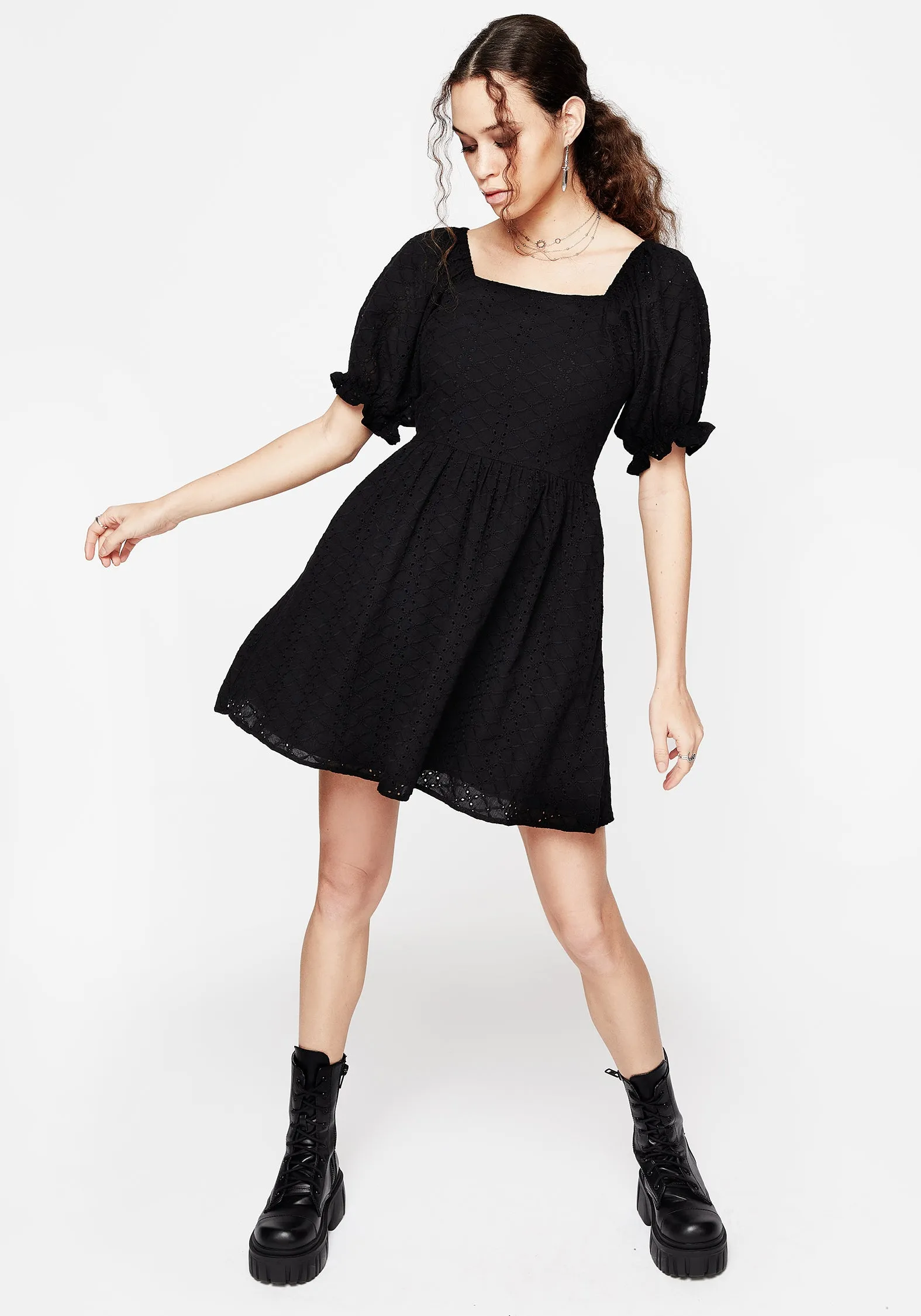 Euthymia Broderie Puff Sleeve Mini Dress Autumn Essential