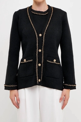 Fifa Chain Trim Cardigan In Black Sleek Wear Cozy Wearable