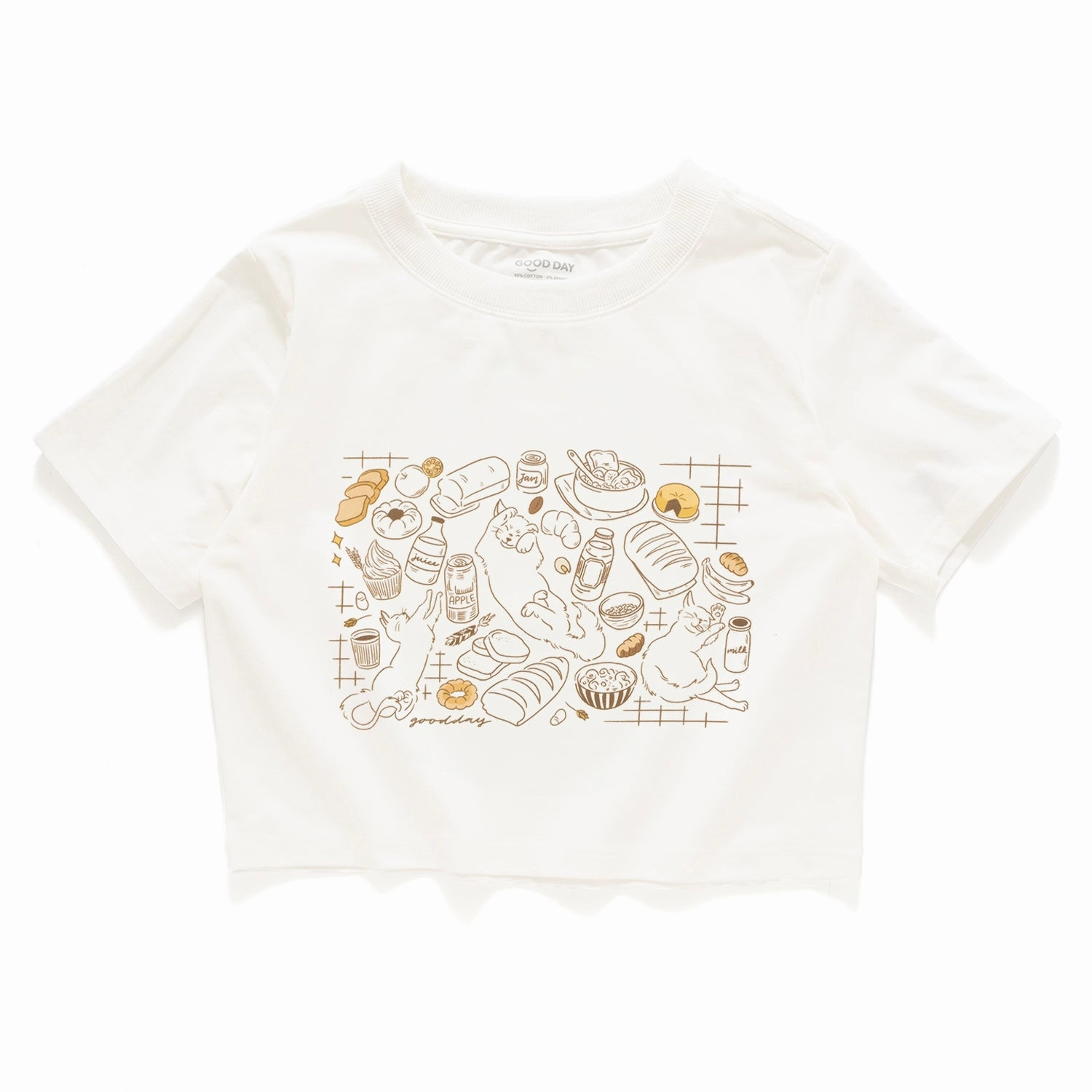 (ZT1524) Picnic Cats Graphic Cropped Tee Daily Trend Look