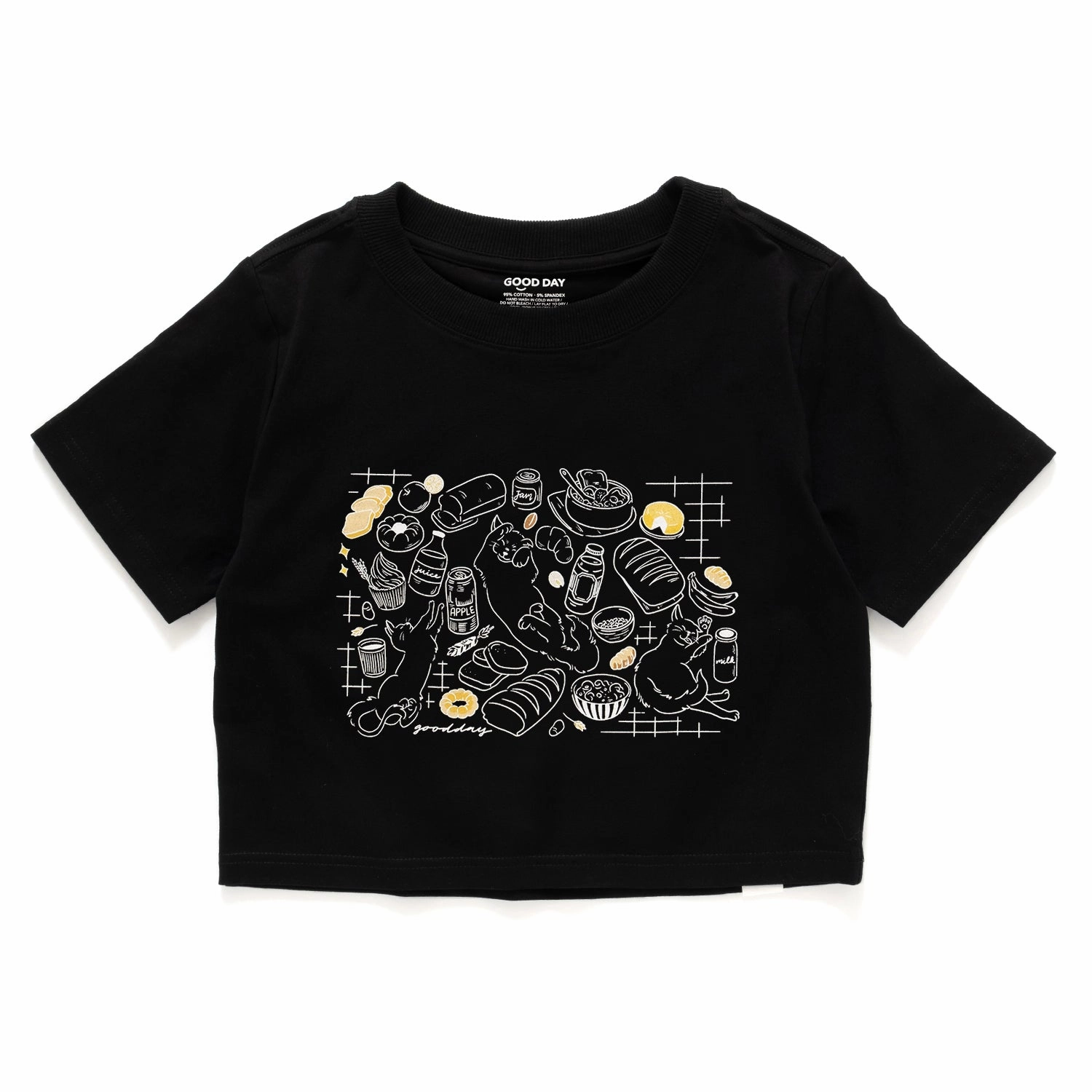 (ZT1524) Picnic Cats Graphic Cropped Tee Soft and Flexible Sporty Design