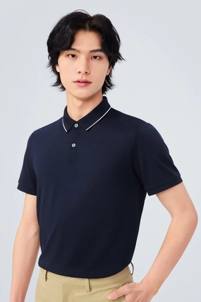 Layered Comfort Super Soft Pique Tipped Polo | Navy NNY096