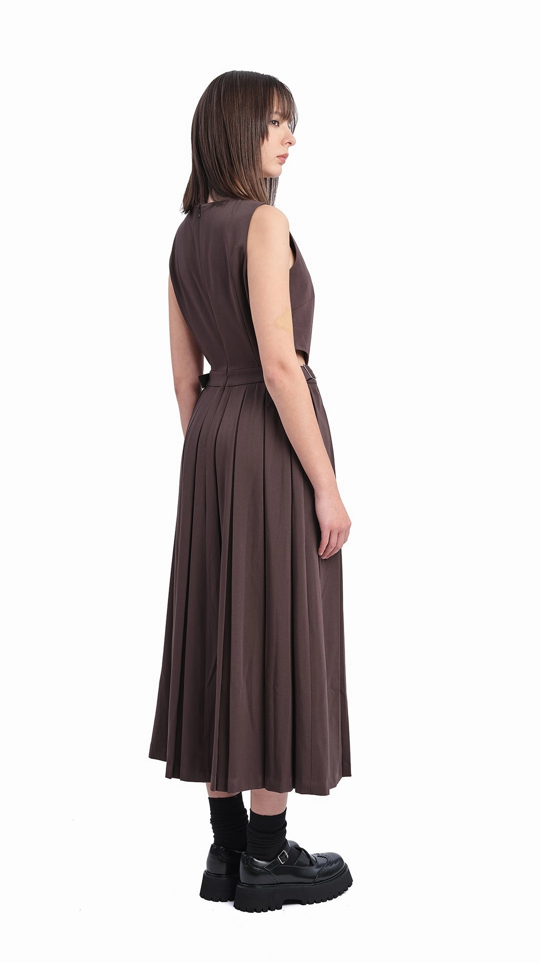 Pleated Cut-out Dress Contemporary Layer Neutral Base