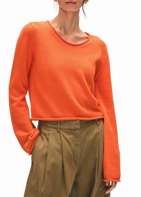 Cold-weather knit Cotton Roll Trim Sweater In Orange Blaze