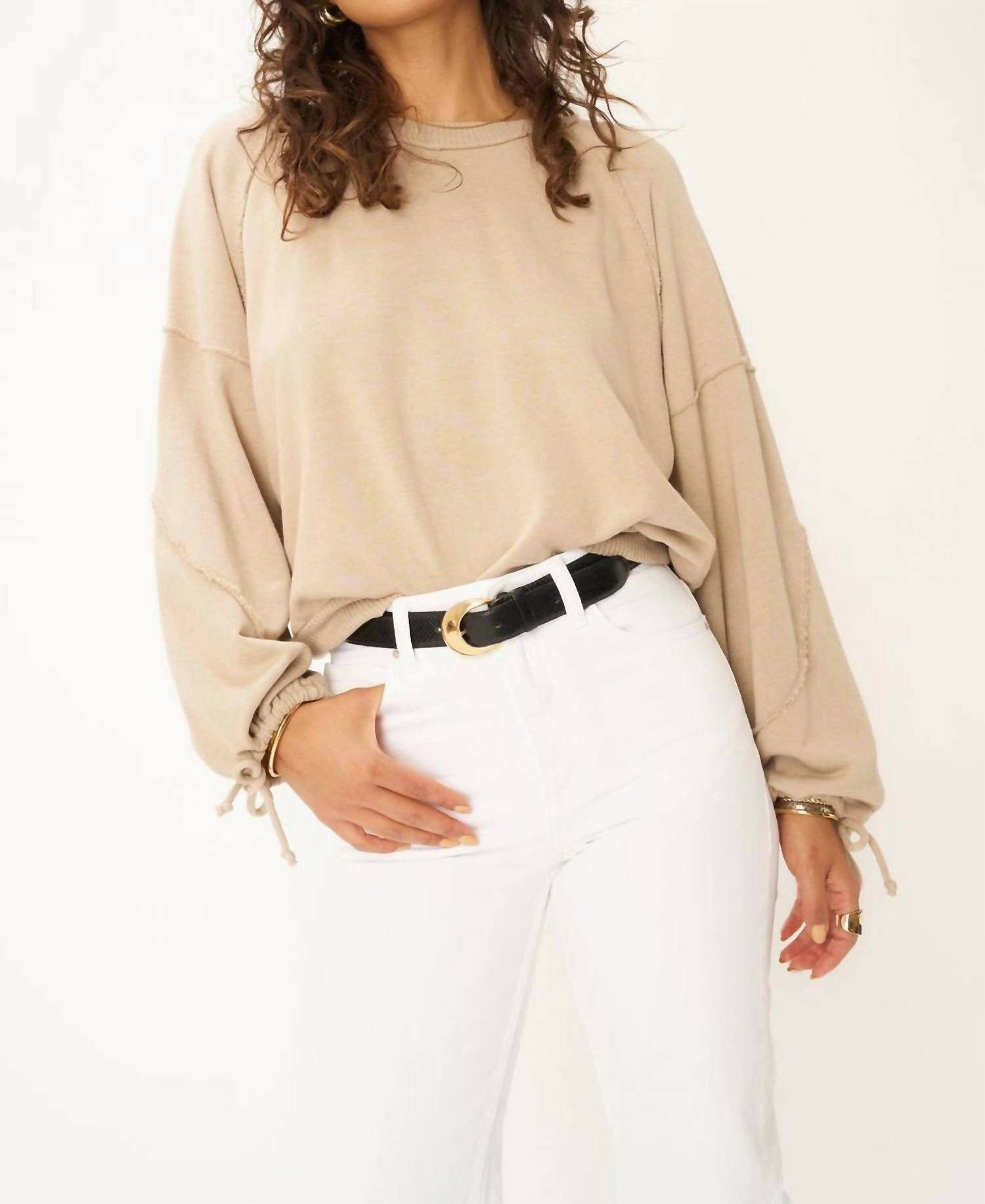 Odor Control Technology Cold Season Wear Idris Tie Sleeve Sweatshirt In Beige