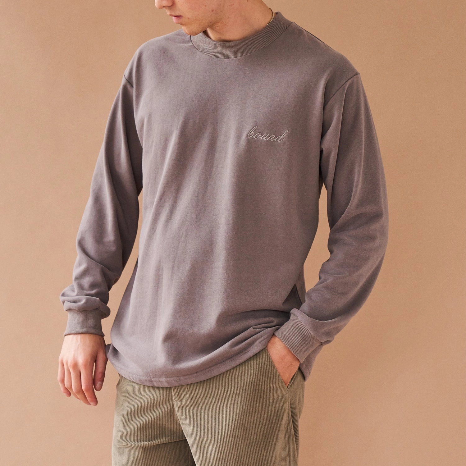Printed uniqueness bound 'Charcoal Script' Embroidered Longsleeve Tee