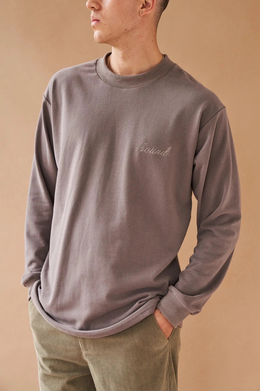 bound 'Charcoal Script' Embroidered Longsleeve Tee anniversary Cotton Blend