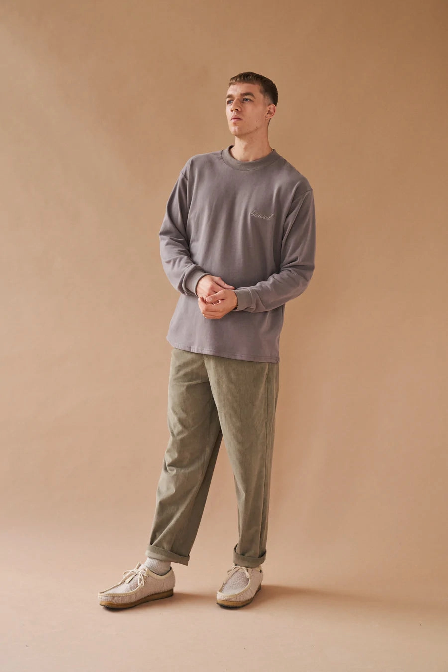Classic Smart No Slip Shoulder Design bound 'Charcoal Script' Embroidered Longsleeve Tee