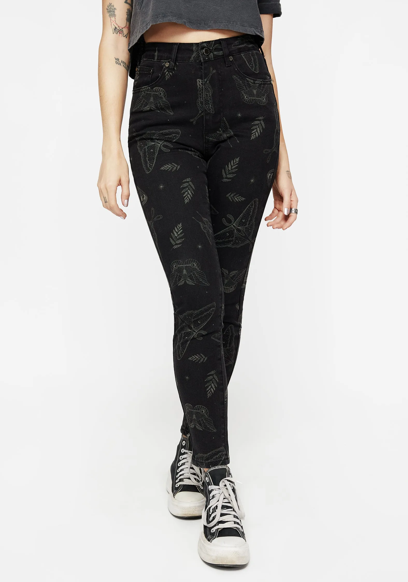 Callopistria Moth Print Denim Skinny Jeans Slim Shape Workwear