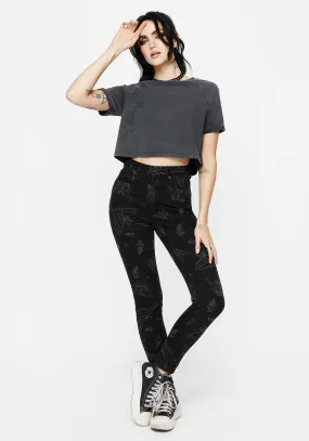 Smooth Fit Lining Fitted Design Callopistria Moth Print Denim Skinny Jeans
