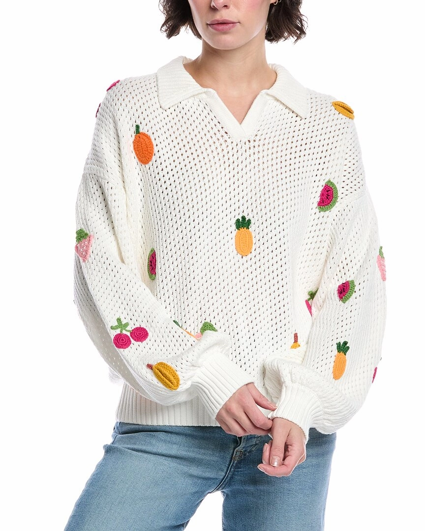FATE Embroidered Open Knit Polo Sweater V neck Comfy Knit Outfit