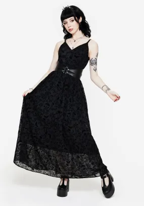Faustina Flocked Chiffon Maxi Cami Dress Adjustable Straps