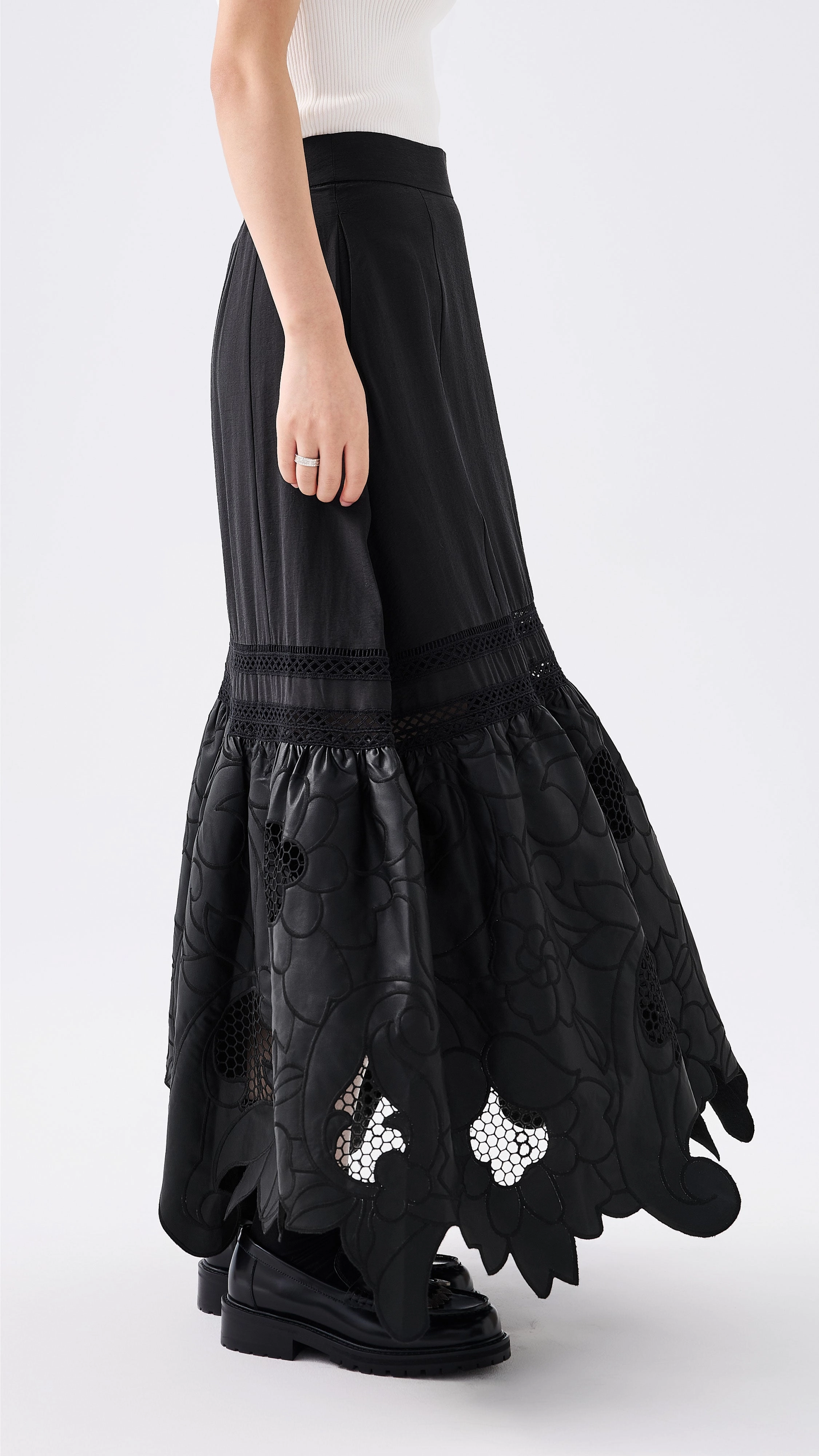 Faux Leather Patch Skirt Light Edge Simple Flow