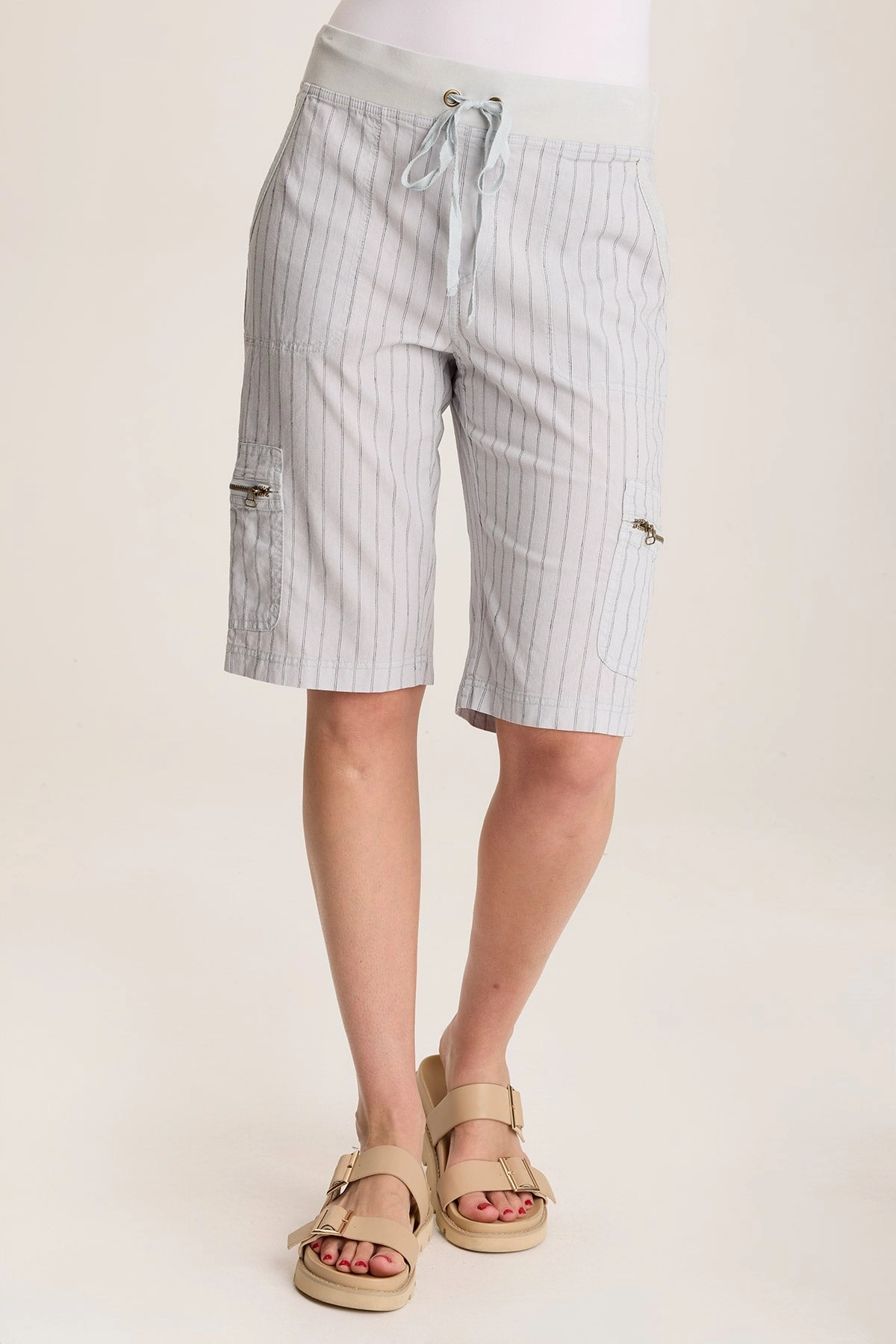 Basketball shorts Favian Bermuda Linen Pinstripe Shorts with Cargo Pockets