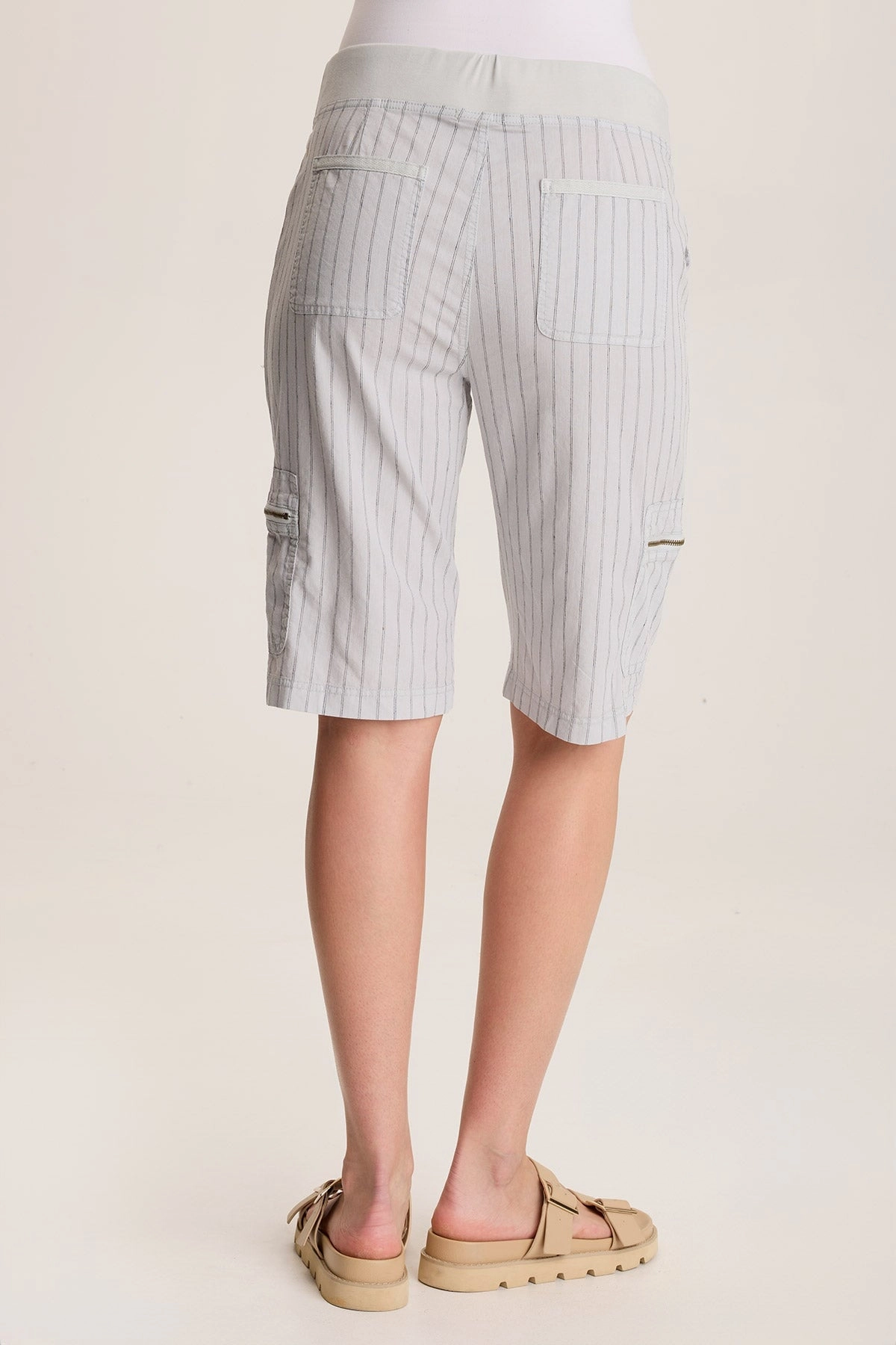 Jogging Ready Birthday gift Favian Bermuda Linen Pinstripe Shorts with Cargo Pockets