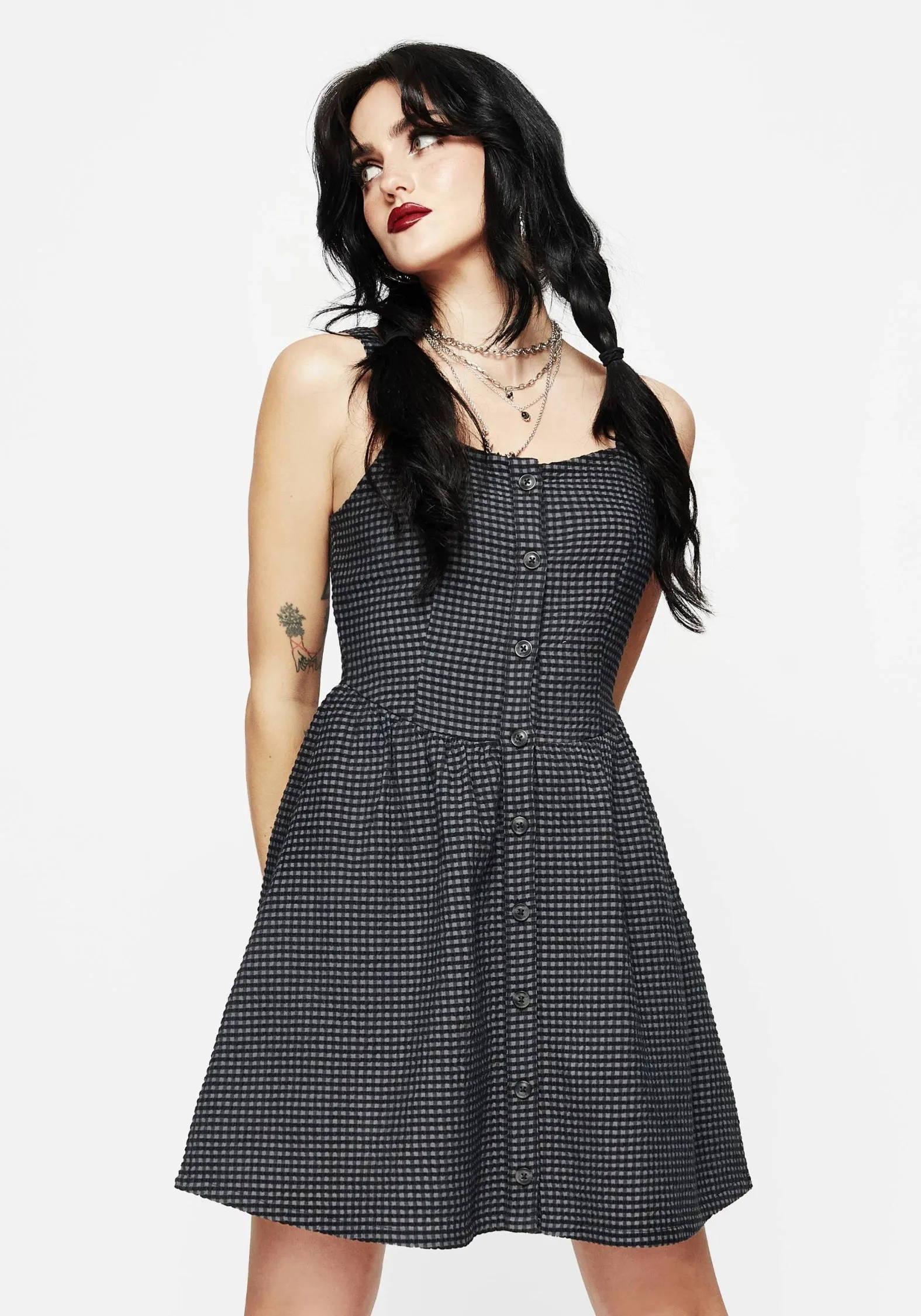 Night Out Fair-Trade Faythe Cotton Check Button Up Apron Mini Dress