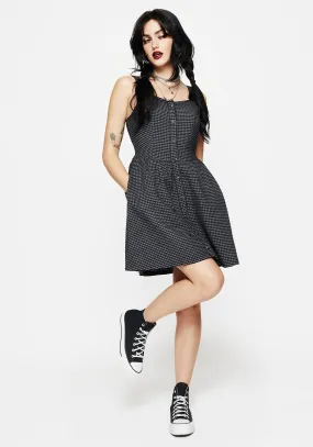 Grace Color Faythe Cotton Check Button Up Apron Mini Dress