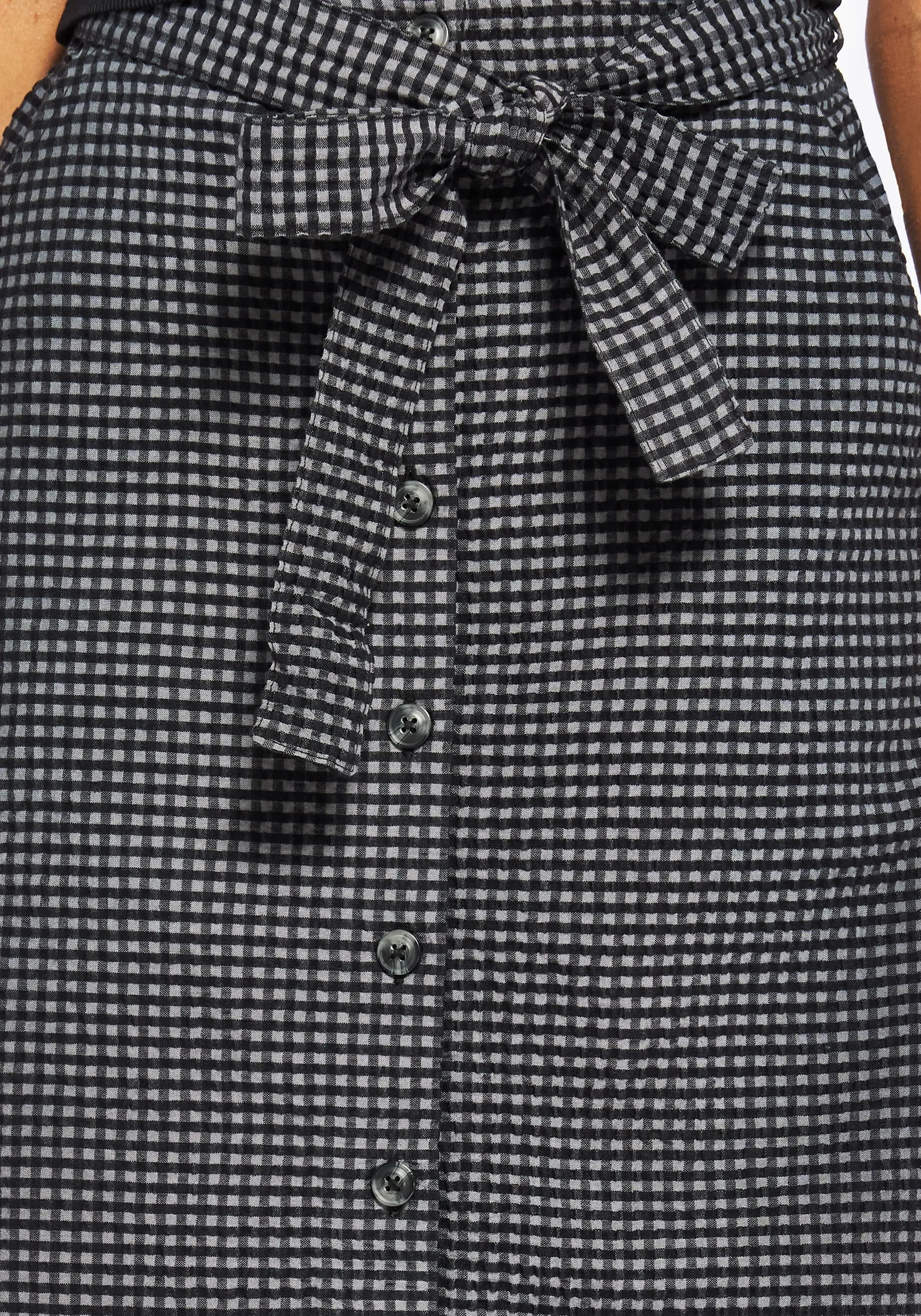 Casual Comfort Push Button Closure Faythe Cotton Check Button Up Midi Skirt