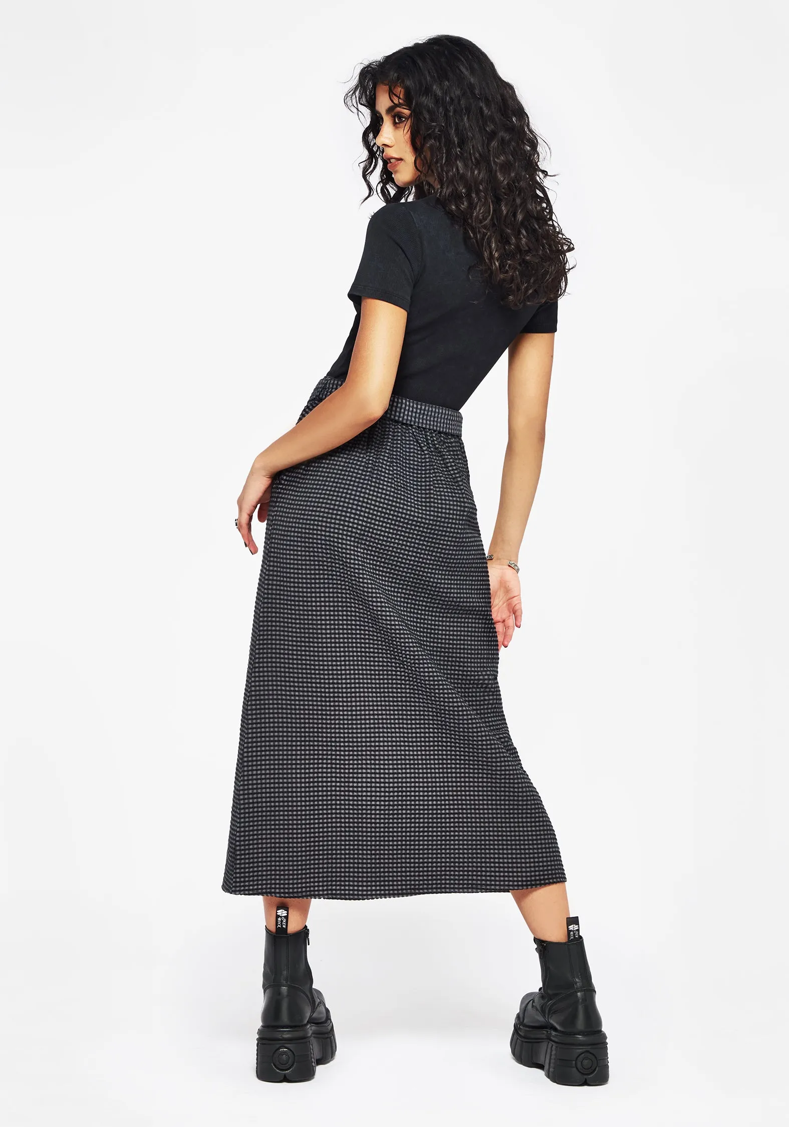 Occasion Dressing Faythe Cotton Check Button Up Midi Skirt
