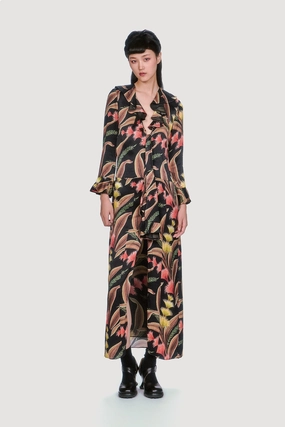 Feather Fern Crinkle Rayon Ruffle Tie Dress Simple Texture