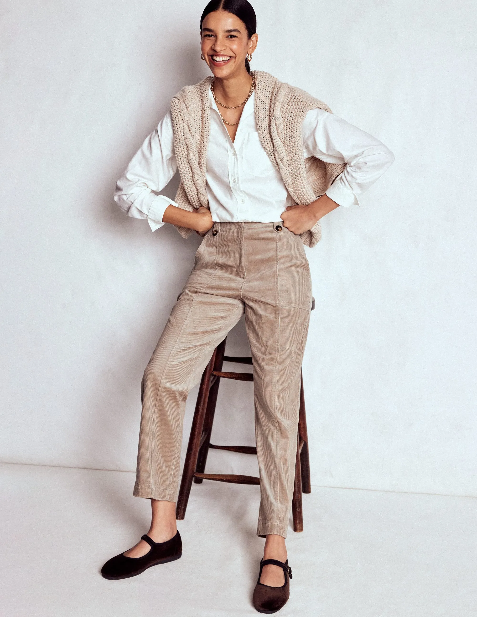Easy Care Fabric Finish SecureClosures Pimlico Cord Trousers-Nutmeg