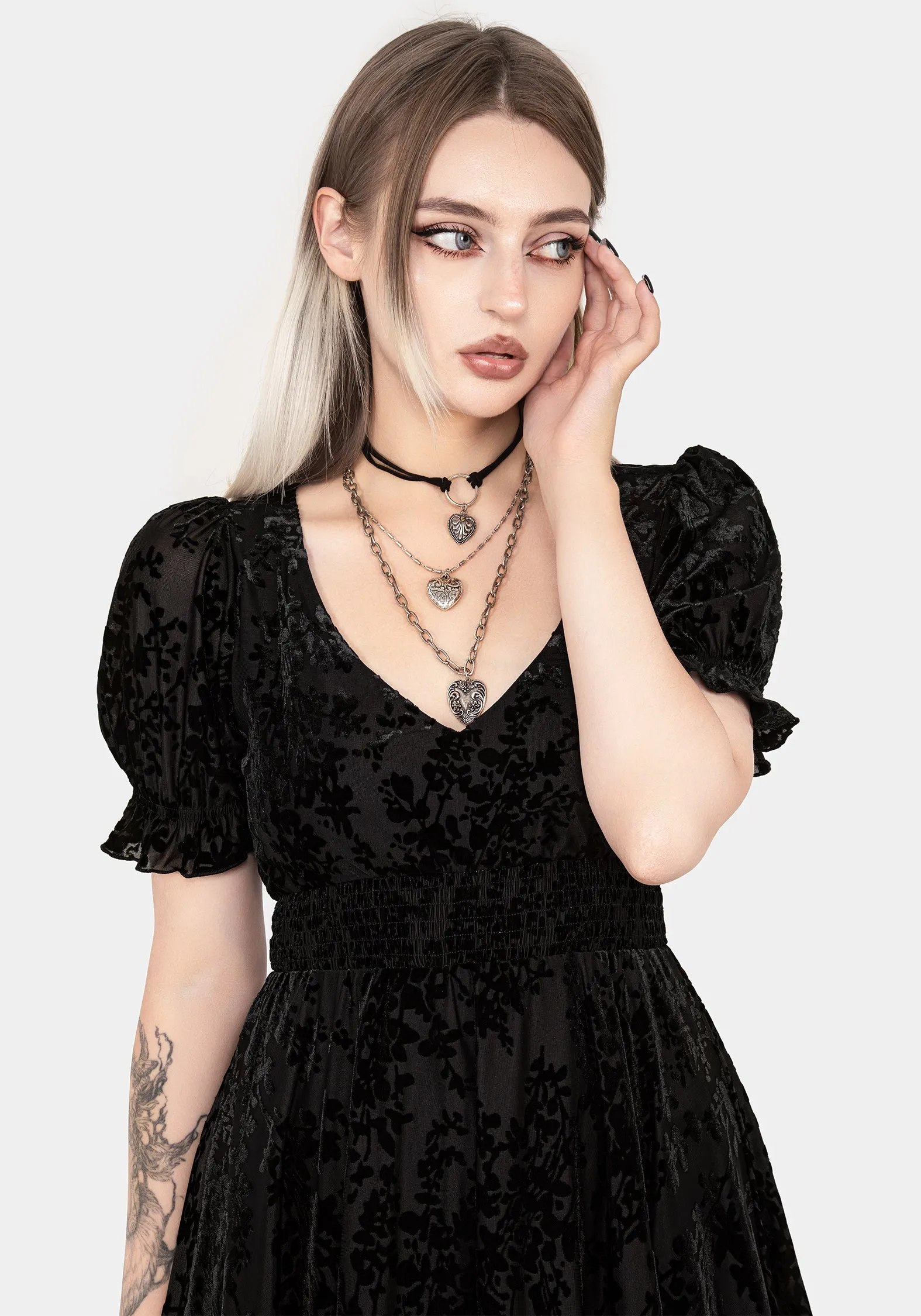 Lilias Devor?? Velour Mesh Tiered Mini Dress Harmonious Layers Work Ready