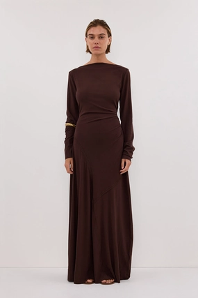 Basic Cool HADLEY CHOC LONG SLEEVE KNIT MAXI DRESS