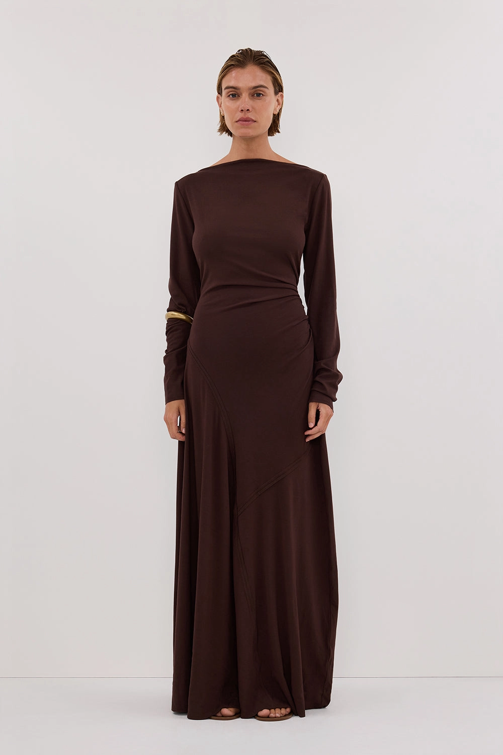 Basic Cool HADLEY CHOC LONG SLEEVE KNIT MAXI DRESS