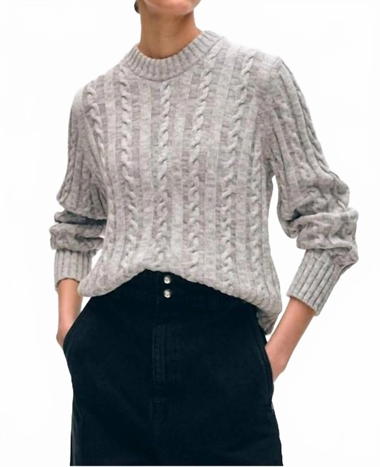Organic Cotton Cable Crew Sweater In Grey Marl Cozy Appeal