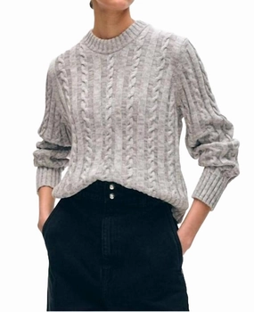 Organic Cotton Cable Crew Sweater In Grey Marl Cozy Appeal