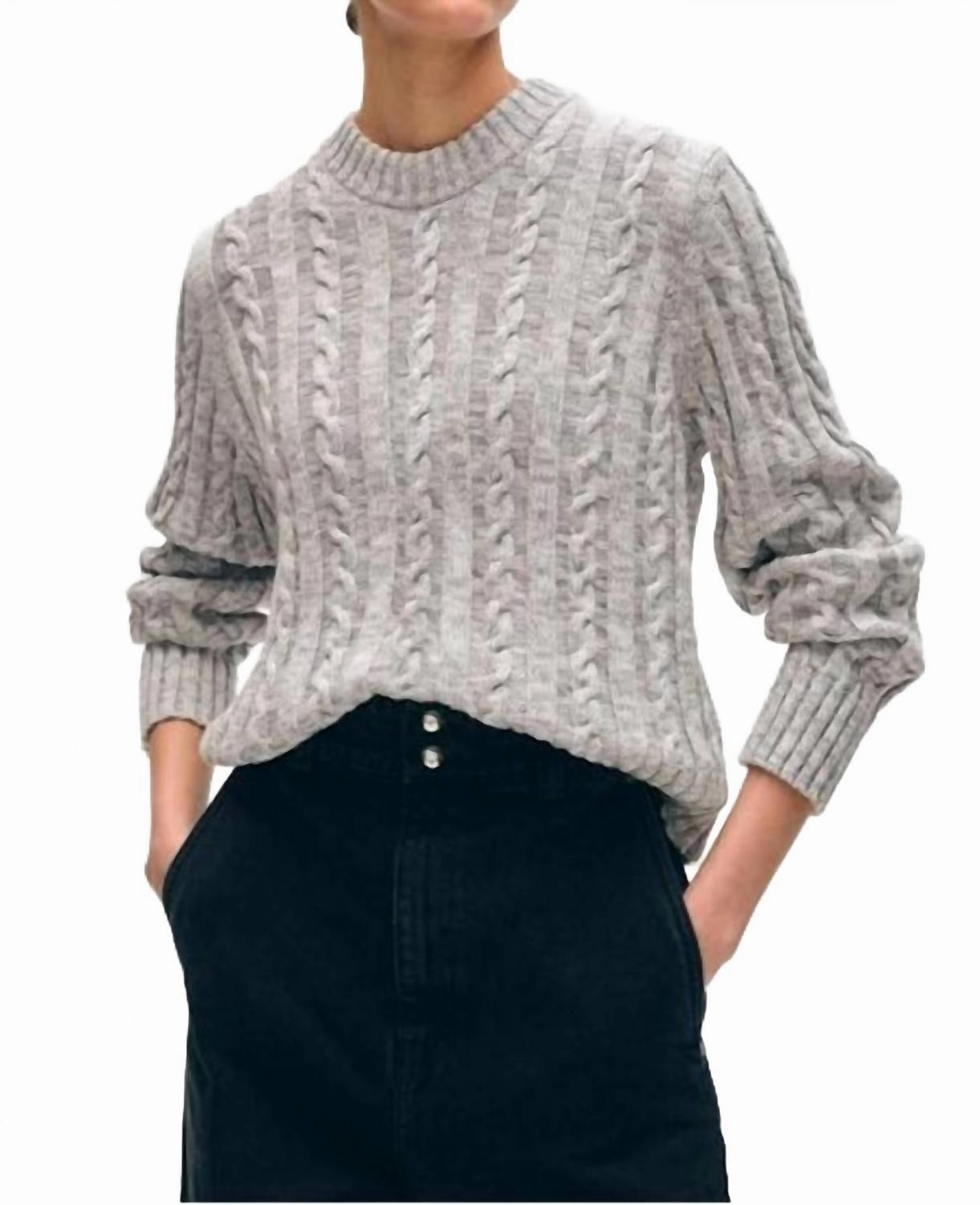 Organic Cotton Cable Crew Sweater In Grey Marl Loose Weave Perfect Layer