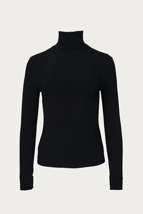 Ultra Soft Merino Blend Textured Knit Stretch-Modal Jersey Turtleneck In Black