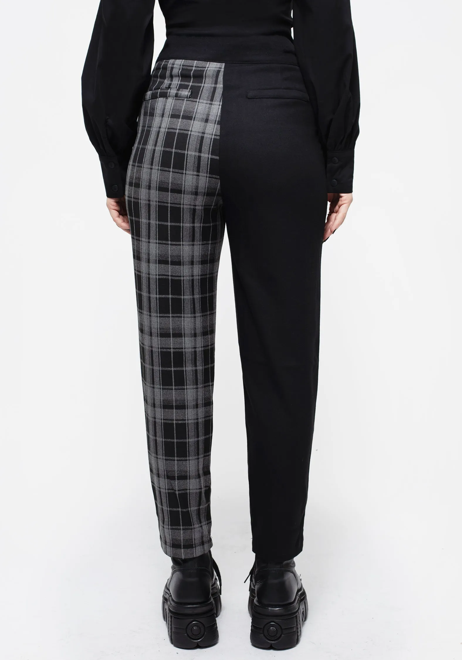 Sleek lines Fenrir High Waisted Check Tapered Trousers