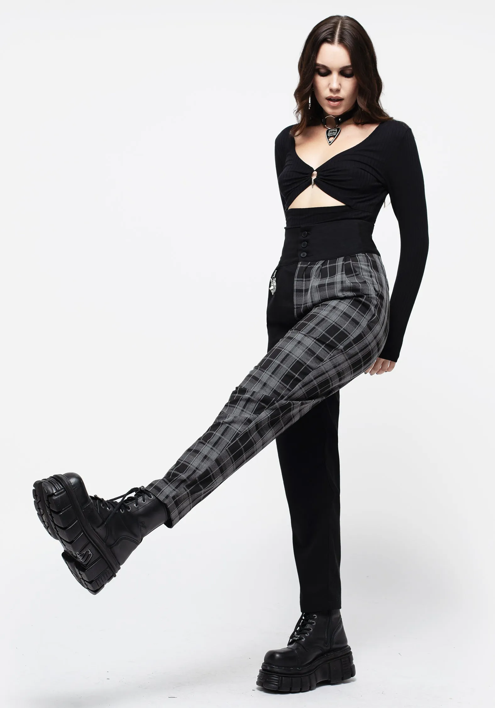 Fenrir High Waisted Check Tapered Trousers Classy Fit