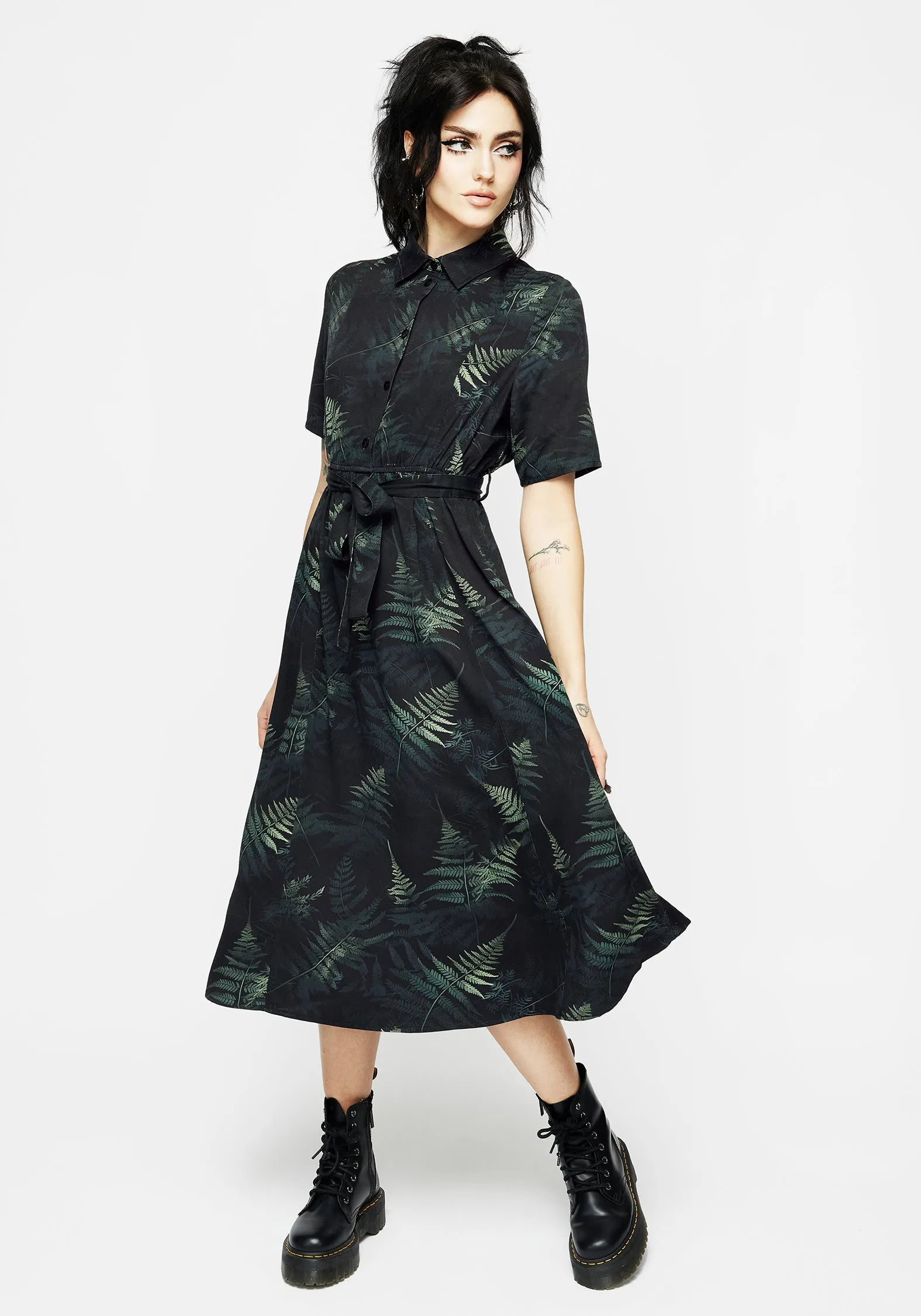 Classic Move Anniversary-Event Fernery Midi Shirt Dress