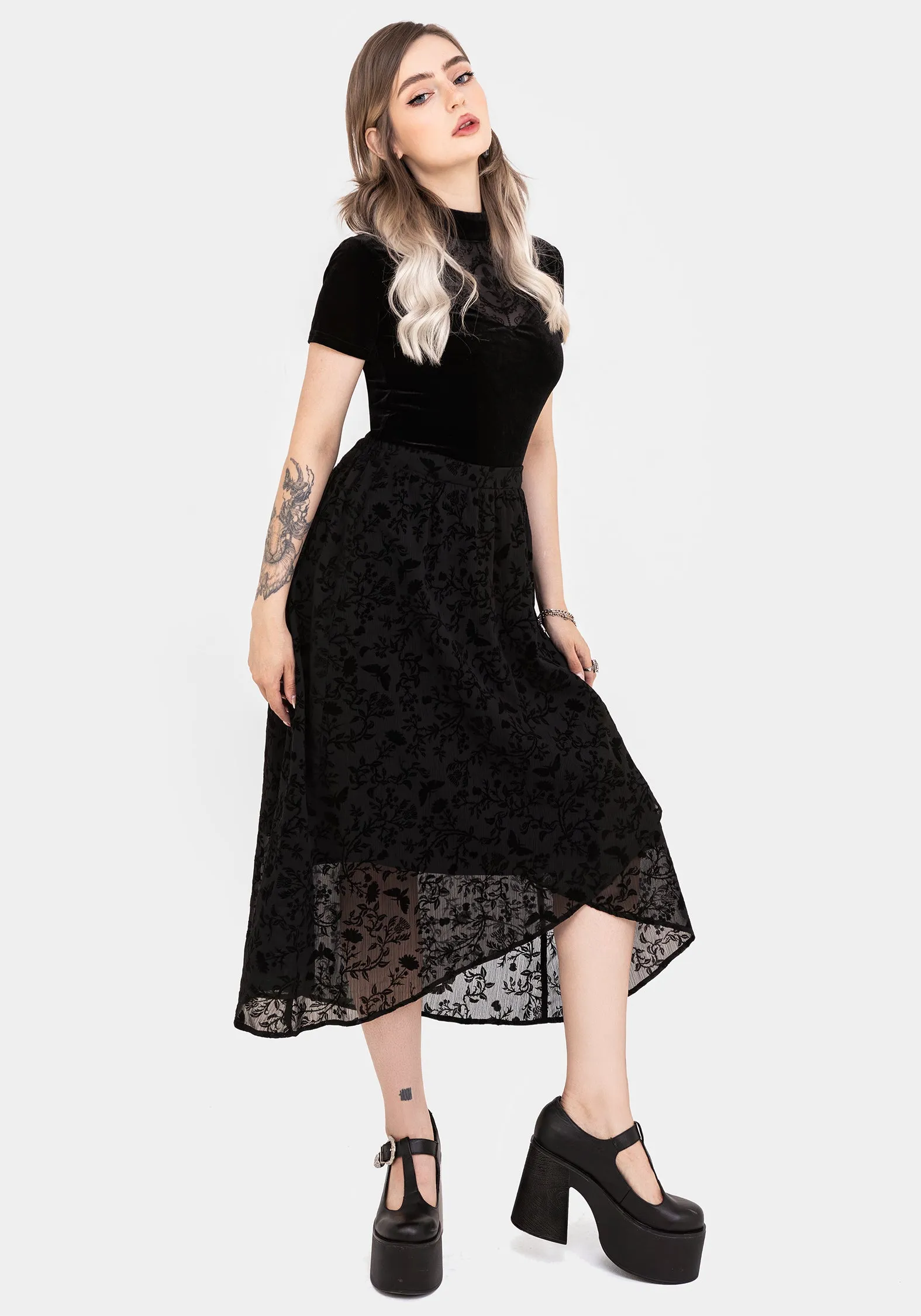 Wardrobe Classic Faustina Flocked Chiffon Mock Wrap Midaxi Skirt