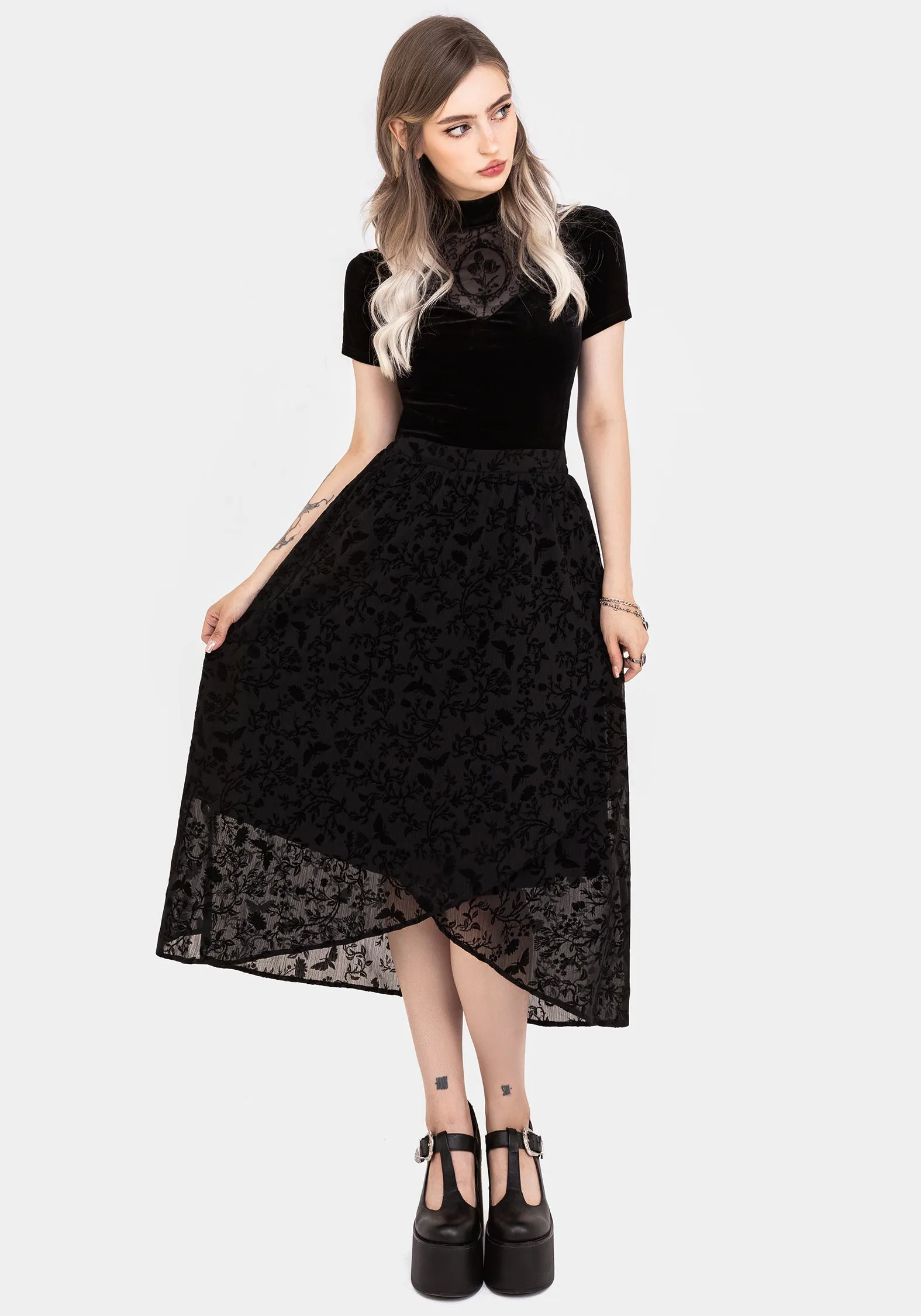 Faustina Flocked Chiffon Mock Wrap Midaxi Skirt Classic Choice Refined Sophistication