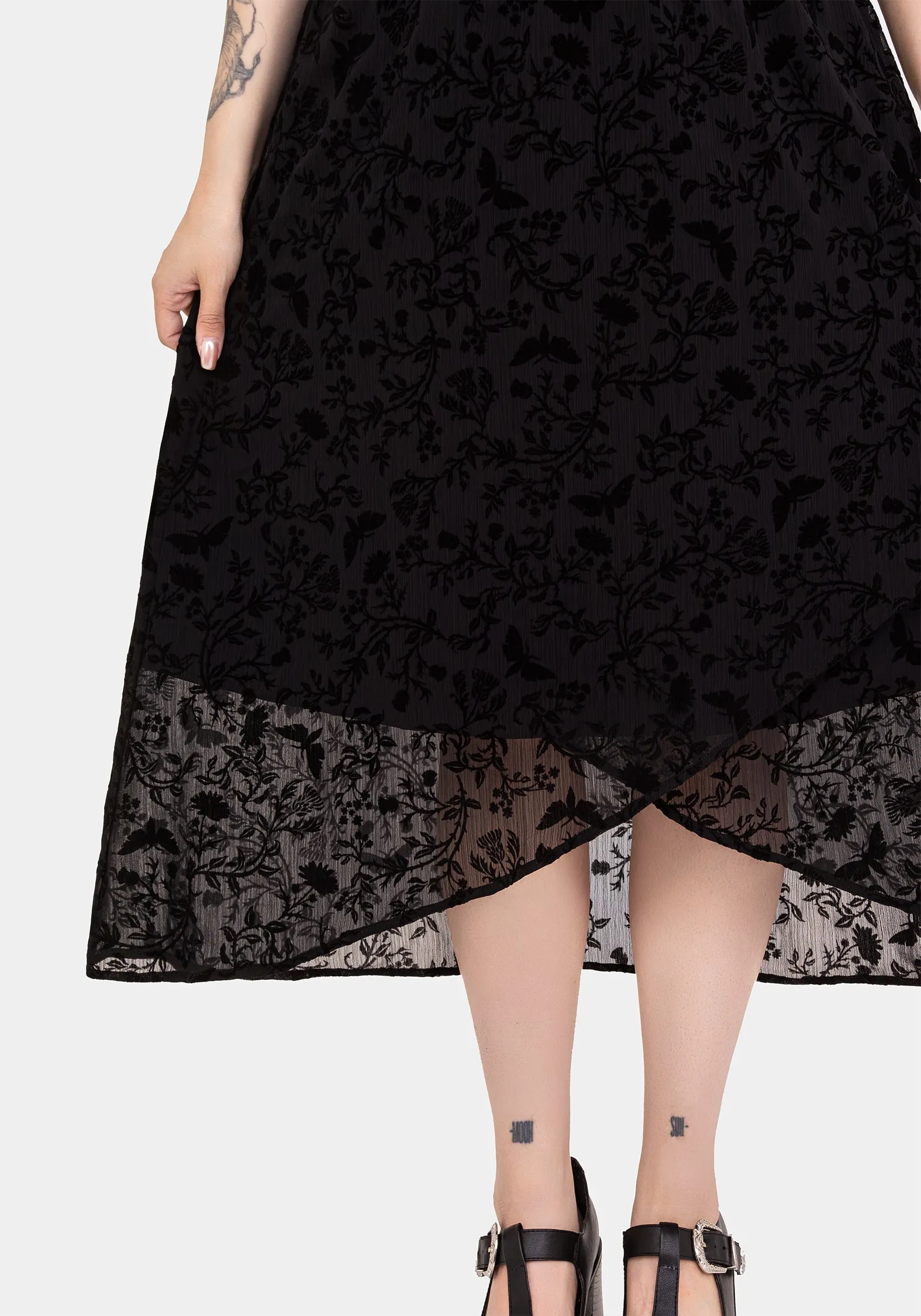 Faustina Flocked Chiffon Mock Wrap Midaxi Skirt Outfit Shot