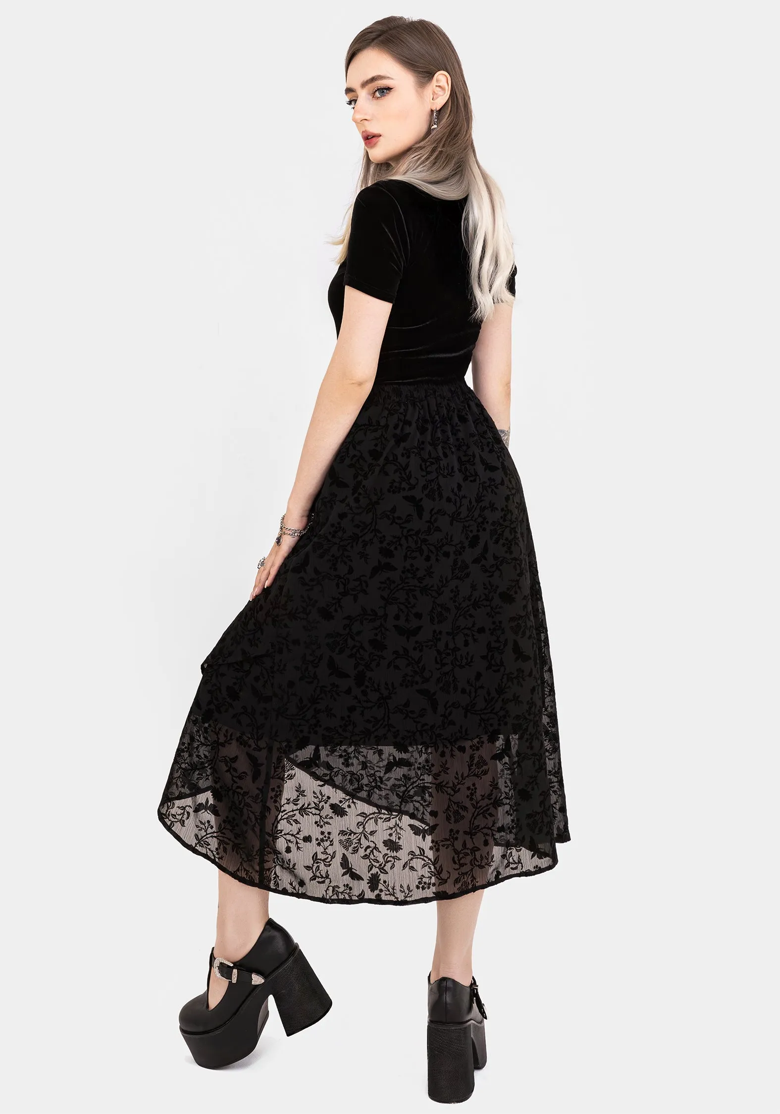 Minimalist fashion Faustina Flocked Chiffon Mock Wrap Midaxi Skirt