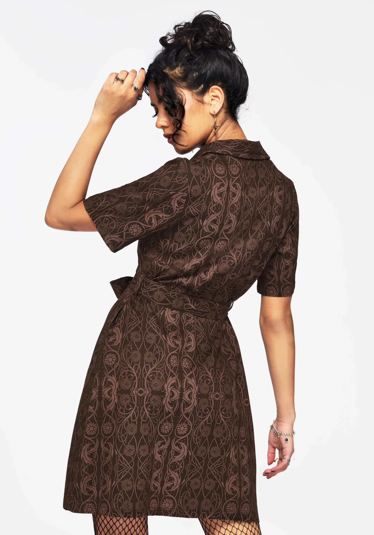 Fianna Button Front Mini Dress - Brown Travel Vibe