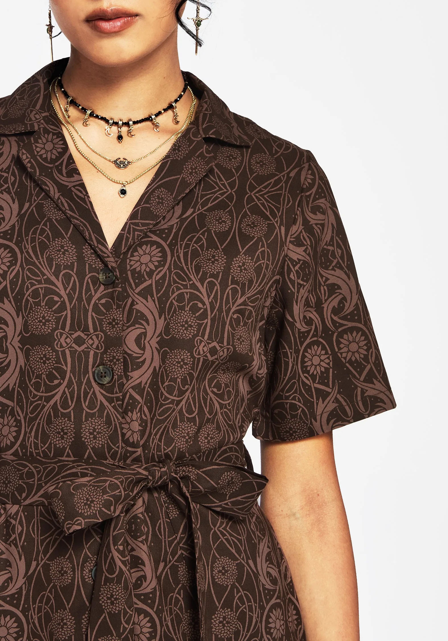 Fianna Button Front Mini Dress - Brown Chilly Comfort Wear