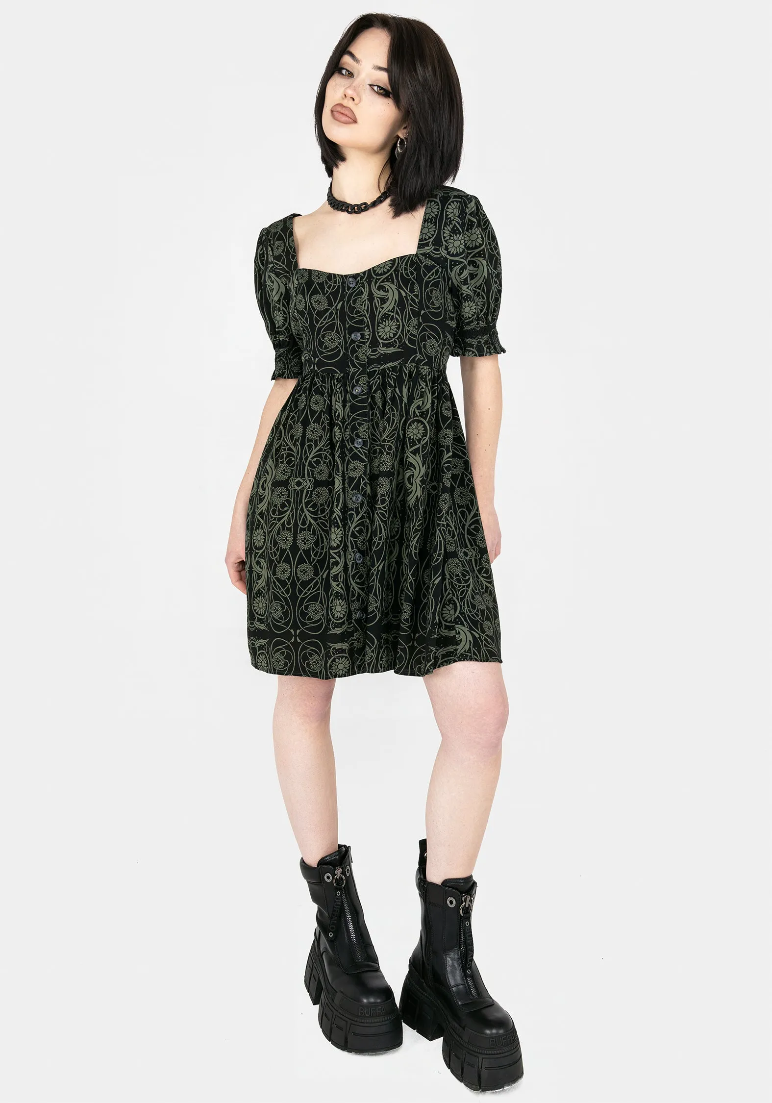 Elegant Wearable Luxe Touch Fianna Button Front Mini Dress