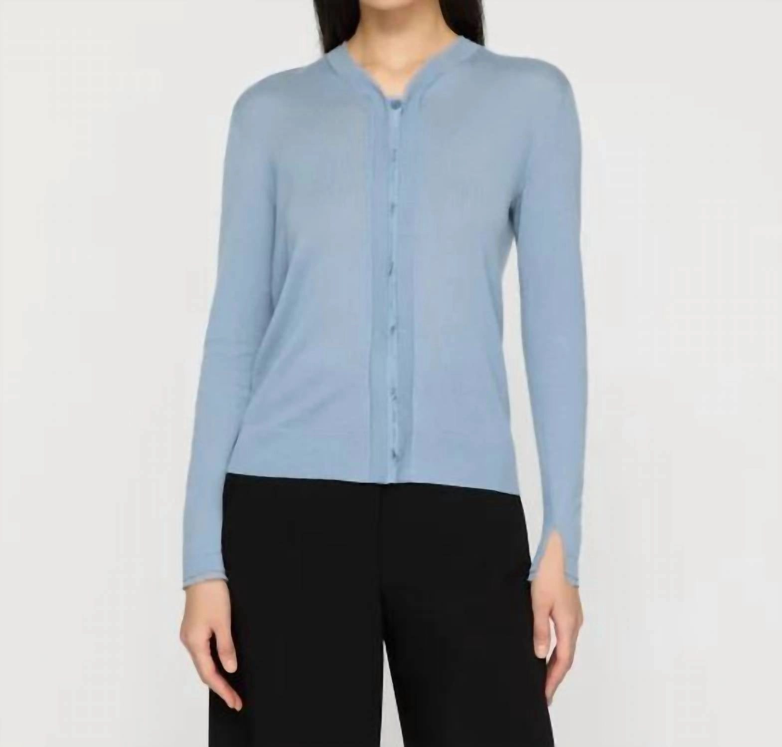 Knitwear Design Winter Wear Fine Gauge Cashmere & Silk Cardigan In Paper Blue