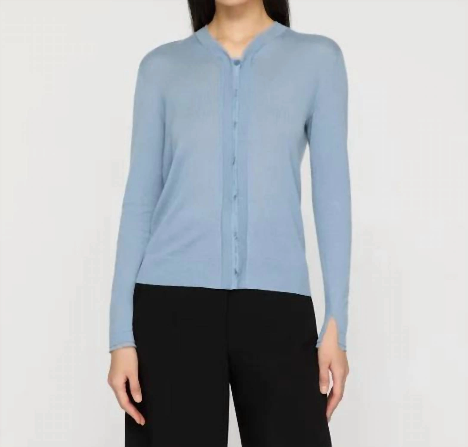 Fine Gauge Cashmere & Silk Cardigan In Paper Blue Breathable knit