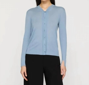 Knitwear Design Winter Wear Fine Gauge Cashmere & Silk Cardigan In Paper Blue
