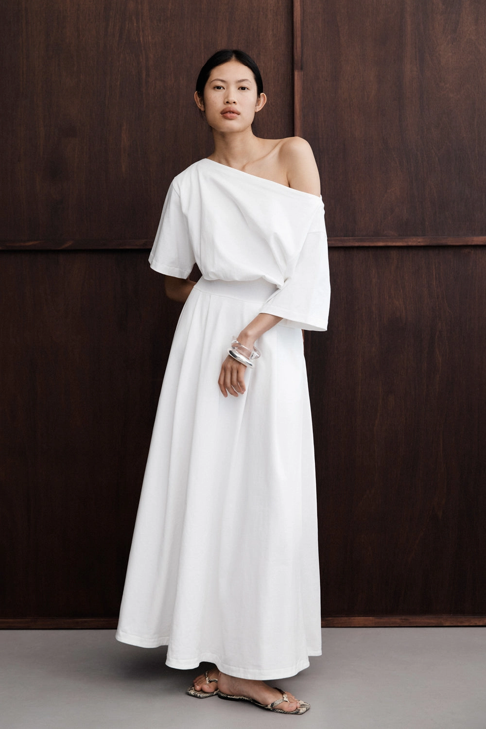 Easy Layering Soft Gradient ESME WHITE ASYM MAXI DRESS