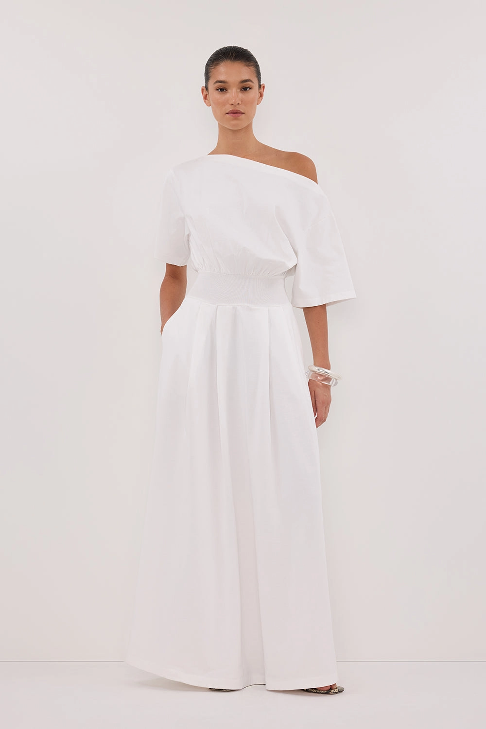 ESME WHITE ASYM MAXI DRESS Easy and Effortless Minimalist Fit